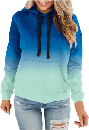Womens Plus Size Hoodie Sweatshirt 2024 Fall Fashion Gradient Color Hooded Sweatshirt Loose Long Sleeve Pullover Tops