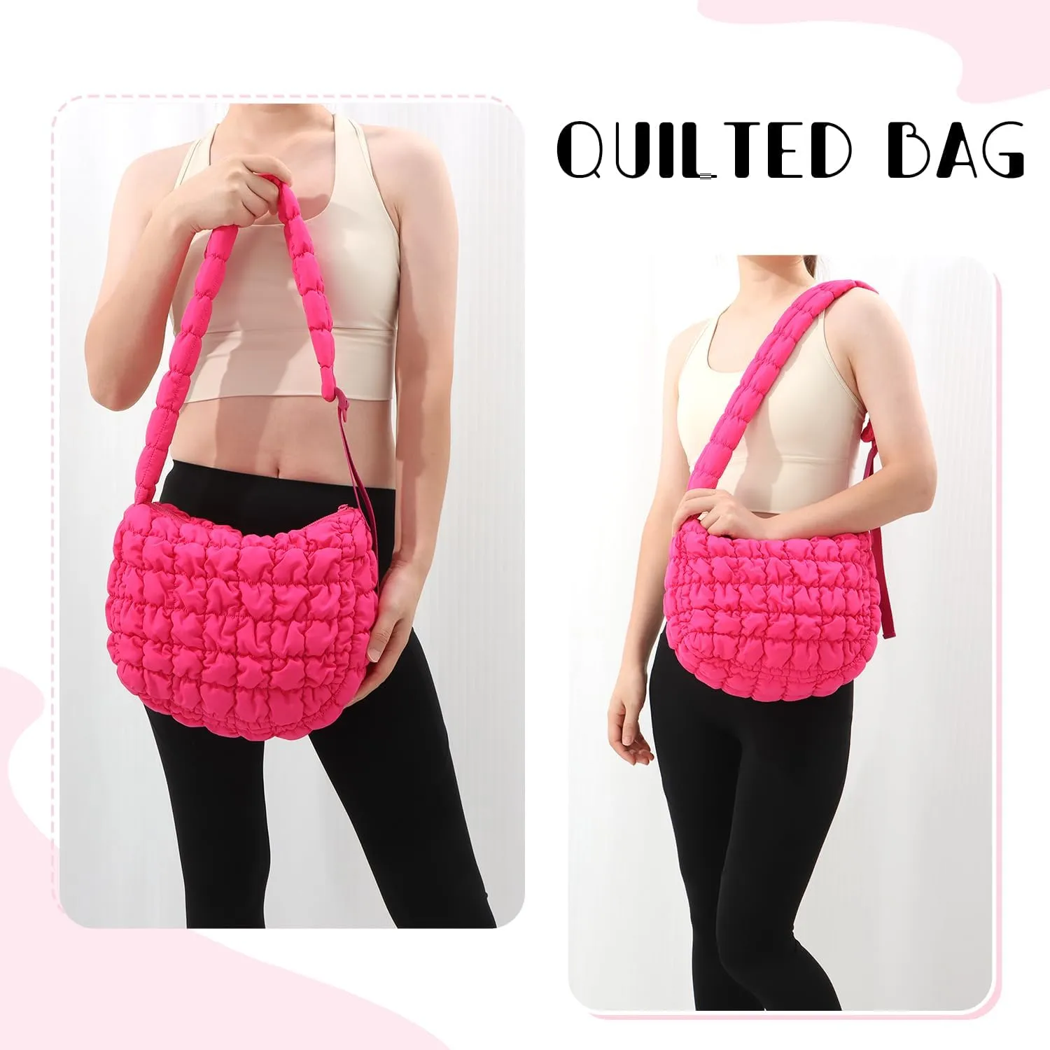 Womens Puffer Hobo Bag Quilted Puffer Tote Bag Lightweight Quilted Carryall Bag