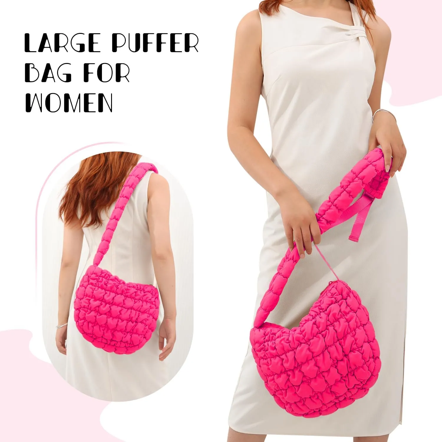 Womens Puffer Hobo Bag Quilted Puffer Tote Bag Lightweight Quilted Carryall Bag