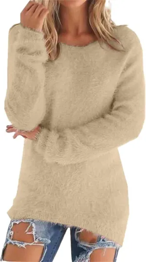 Womens Pullover Sweater Oversized Fuzzy Wool Christmas Long Sleeved for Women Fall Winter Cozy Fashioable Outfit