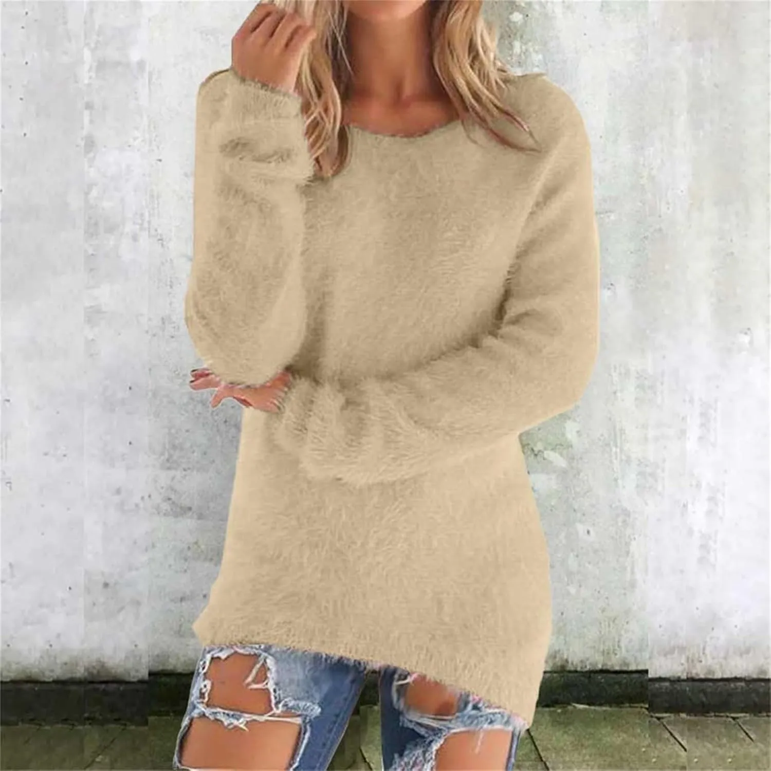 Womens Pullover Sweater Oversized Fuzzy Wool Christmas Long Sleeved for Women Fall Winter Cozy Fashioable Outfit