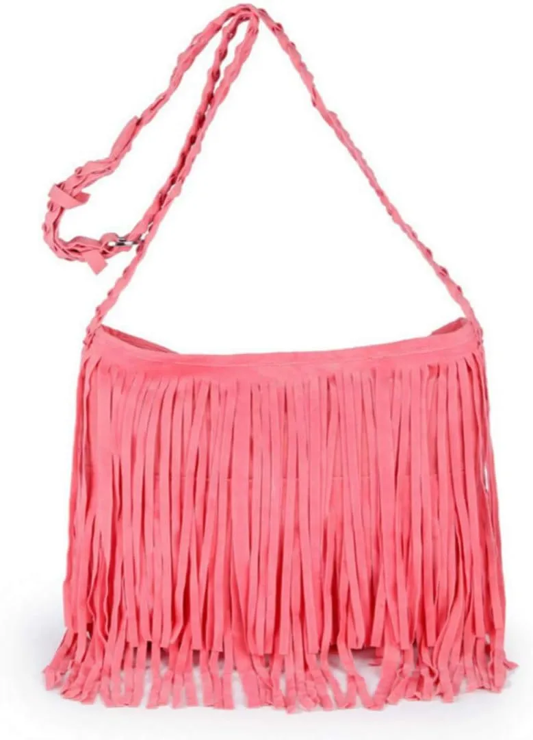 Women's Punk Satchel Tassel Suede Fringe Shoulder Messenger Cross Body Bag Shopping Beach Bag
