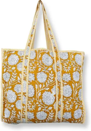 Women's Quilted Cotton Tote Bag Handprinted Reversible Hand Block Print Shoulder Bag Women Handbag Traveling Bag