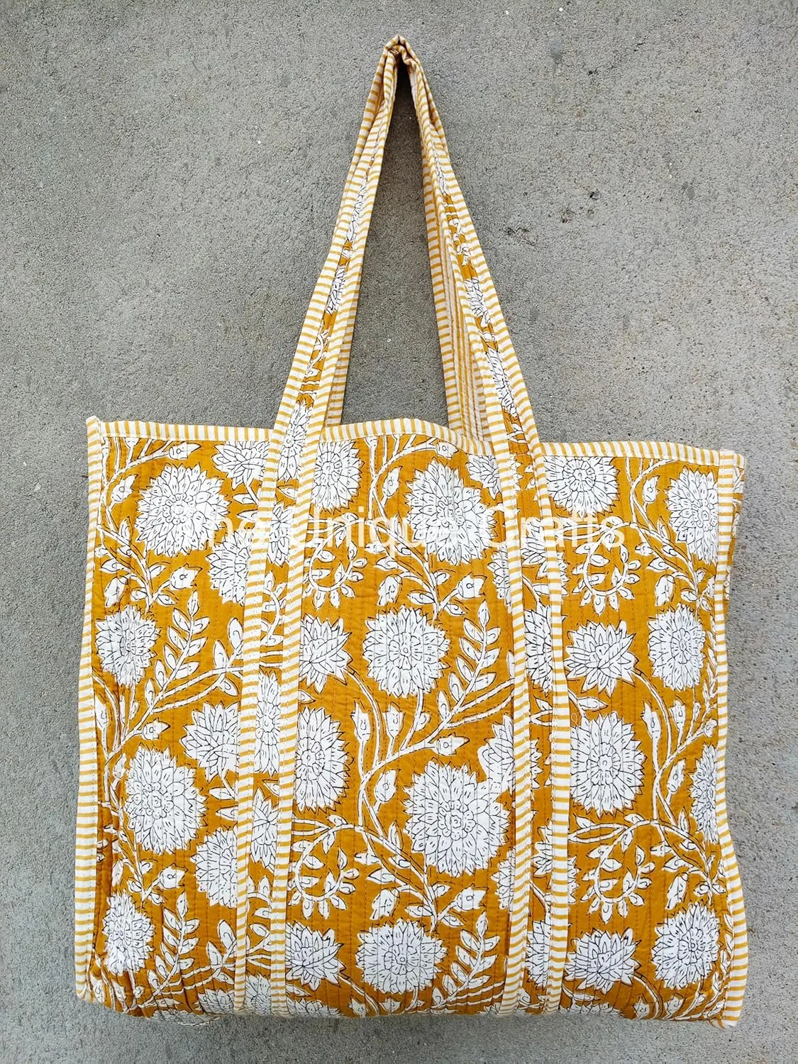 Women's Quilted Cotton Tote Bag Handprinted Reversible Hand Block Print Shoulder Bag Women Handbag Traveling Bag