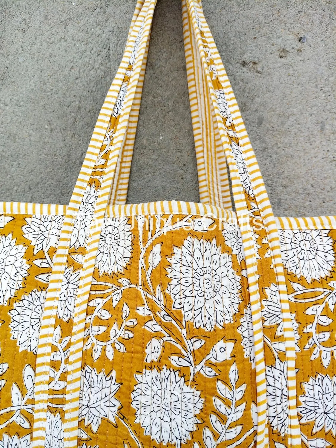 Women's Quilted Cotton Tote Bag Handprinted Reversible Hand Block Print Shoulder Bag Women Handbag Traveling Bag
