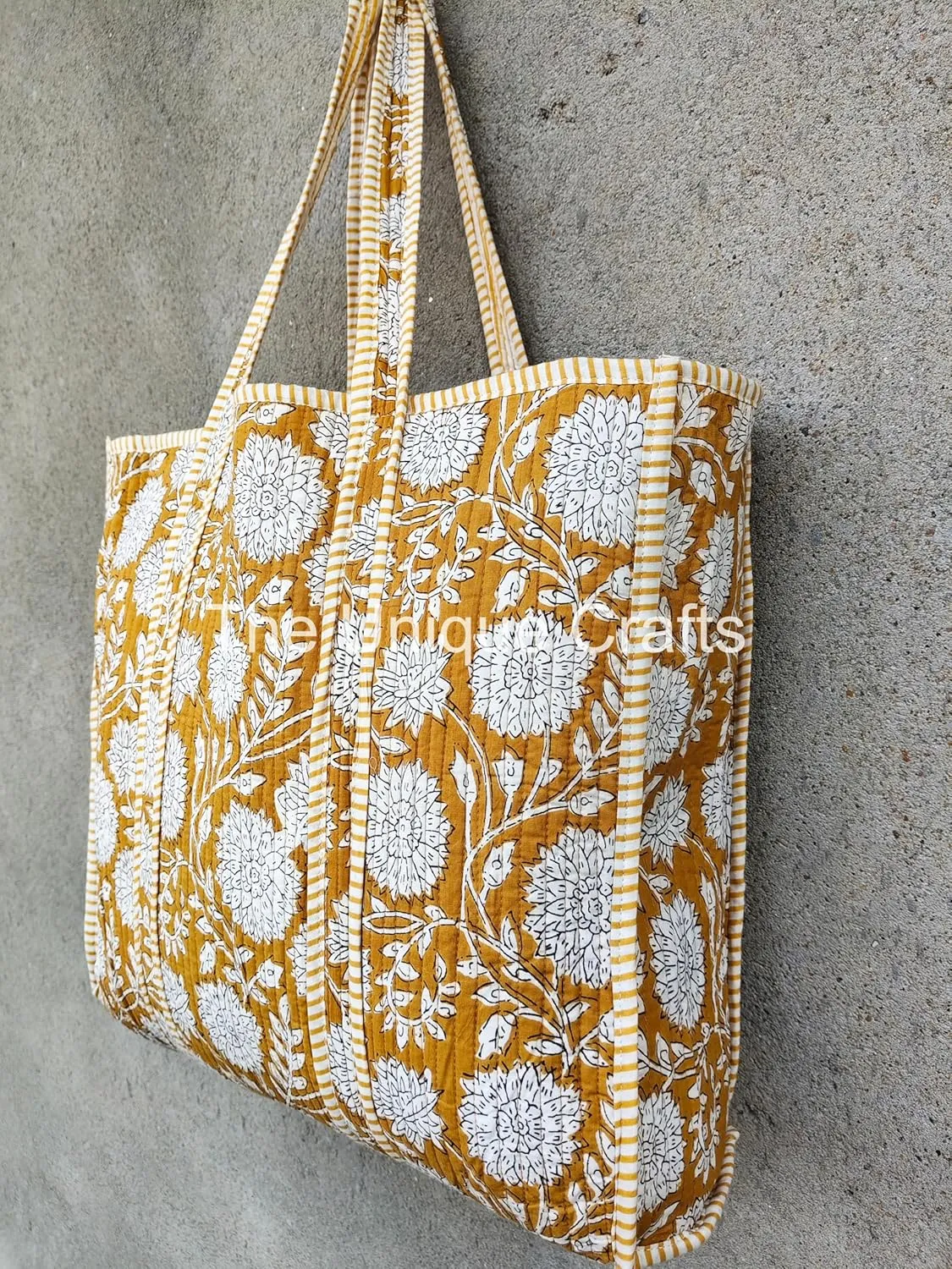 Women's Quilted Cotton Tote Bag Handprinted Reversible Hand Block Print Shoulder Bag Women Handbag Traveling Bag