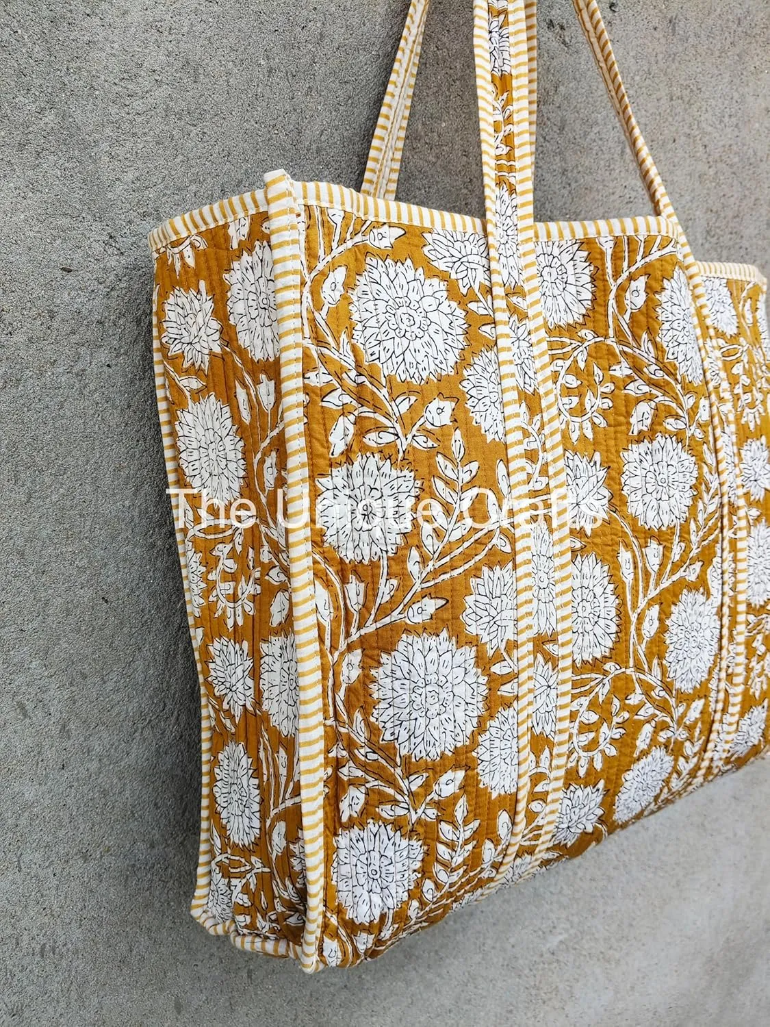 Women's Quilted Cotton Tote Bag Handprinted Reversible Hand Block Print Shoulder Bag Women Handbag Traveling Bag