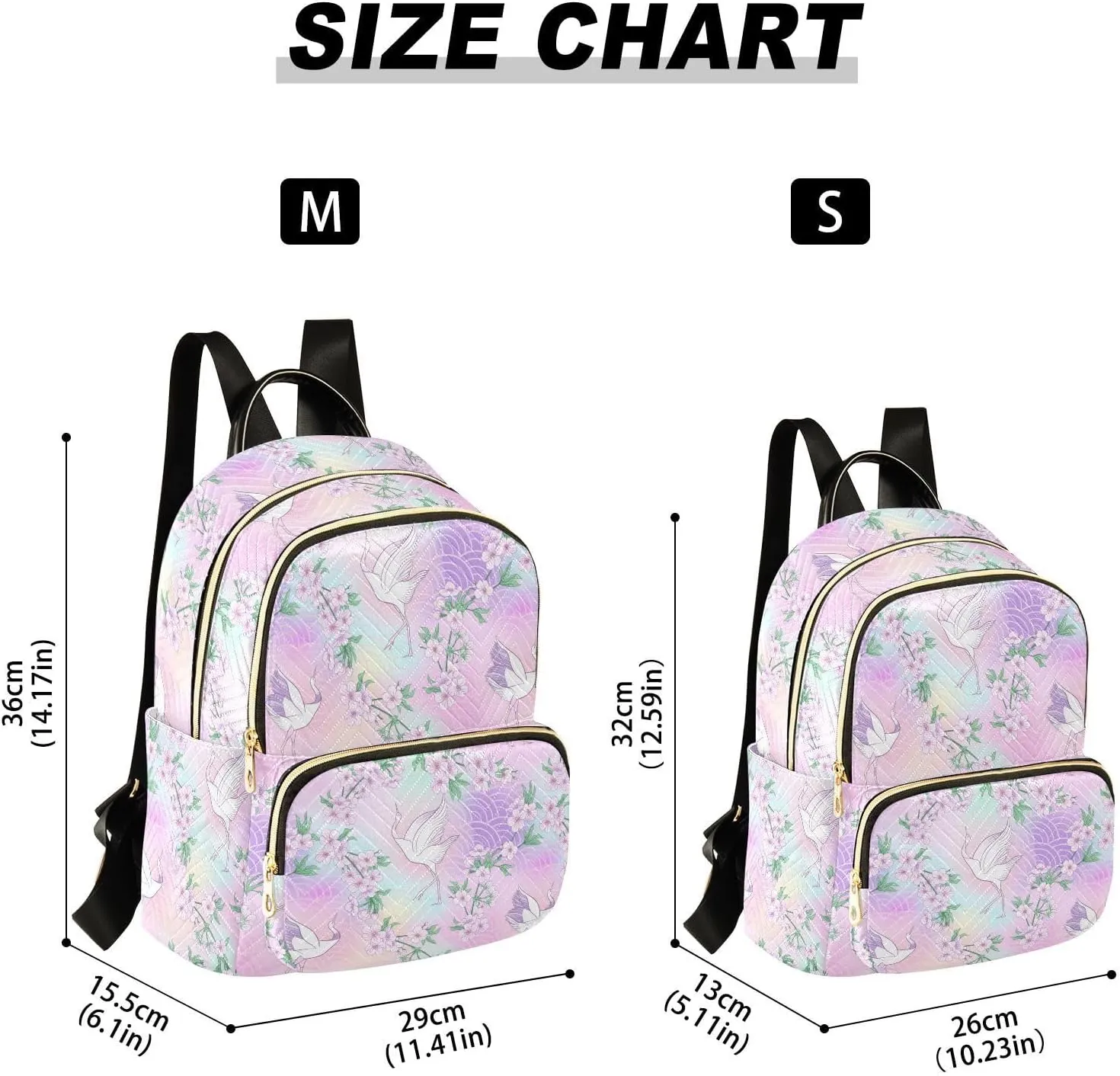 Women's Quilted Small Backpack Psychedelic Sakura Crane Mini Backpack Purse for Women College Travel Daypack