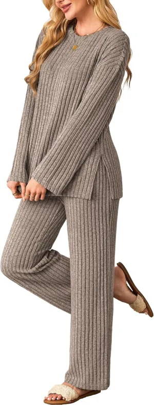 Womens Sets 2 Piece Outfits Matching Lounge Set Cozy Knit Pajamas Oversized Loungewear Fall Winter Clothes S-2XL
