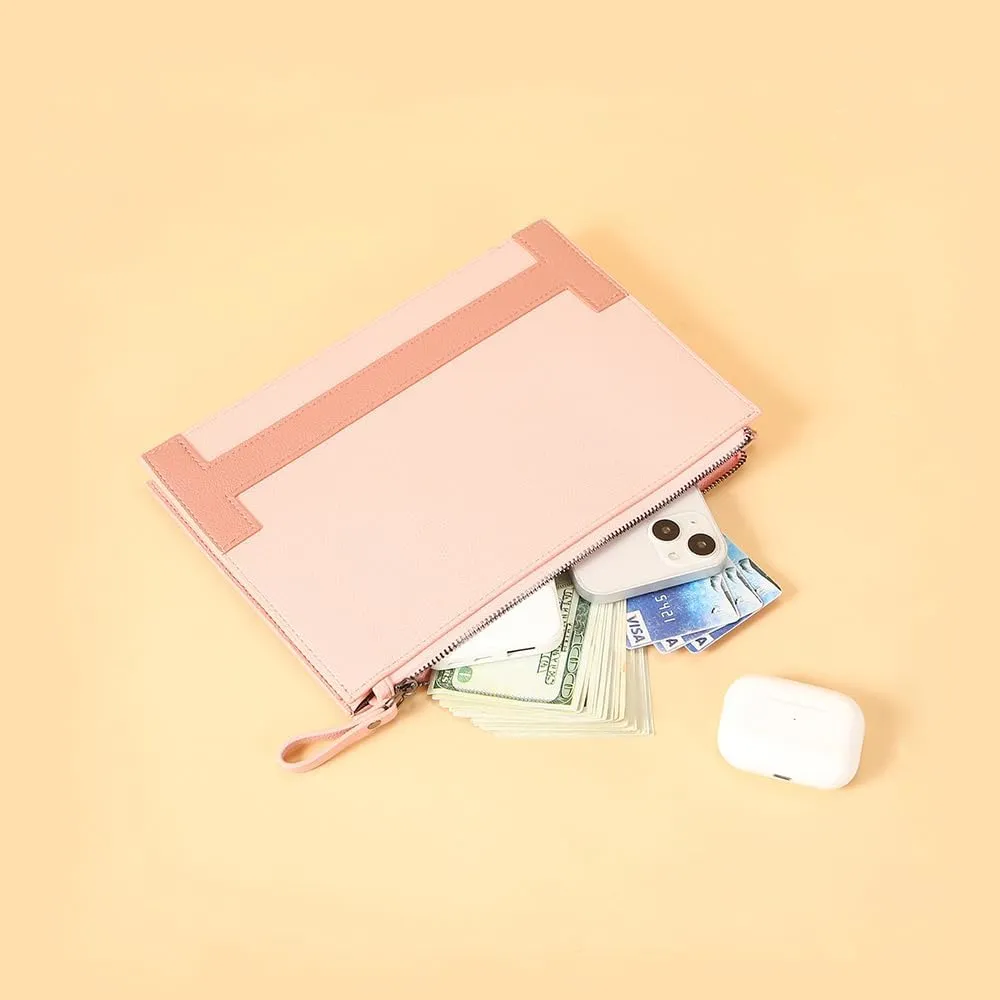 Women's Slim Minimalist Clutch Bag, PU Leather Colorblocked Envelope Clutch Purse, File Bag with Detachable Wristlet