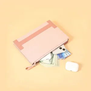 Women's Slim Minimalist Clutch Bag, PU Leather Colorblocked Envelope Clutch Purse, File Bag with Detachable Wristlet