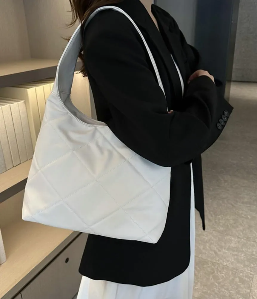 Women's Soft Quilted Shoulder Bag PU Leather Tote Bag Large Diamond Handbag Underarm Purse Top Handle Bag