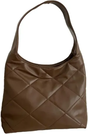 Women's Soft Quilted Shoulder Bag PU Leather Tote Bag Large Diamond Handbag Underarm Purse Top Handle Bag