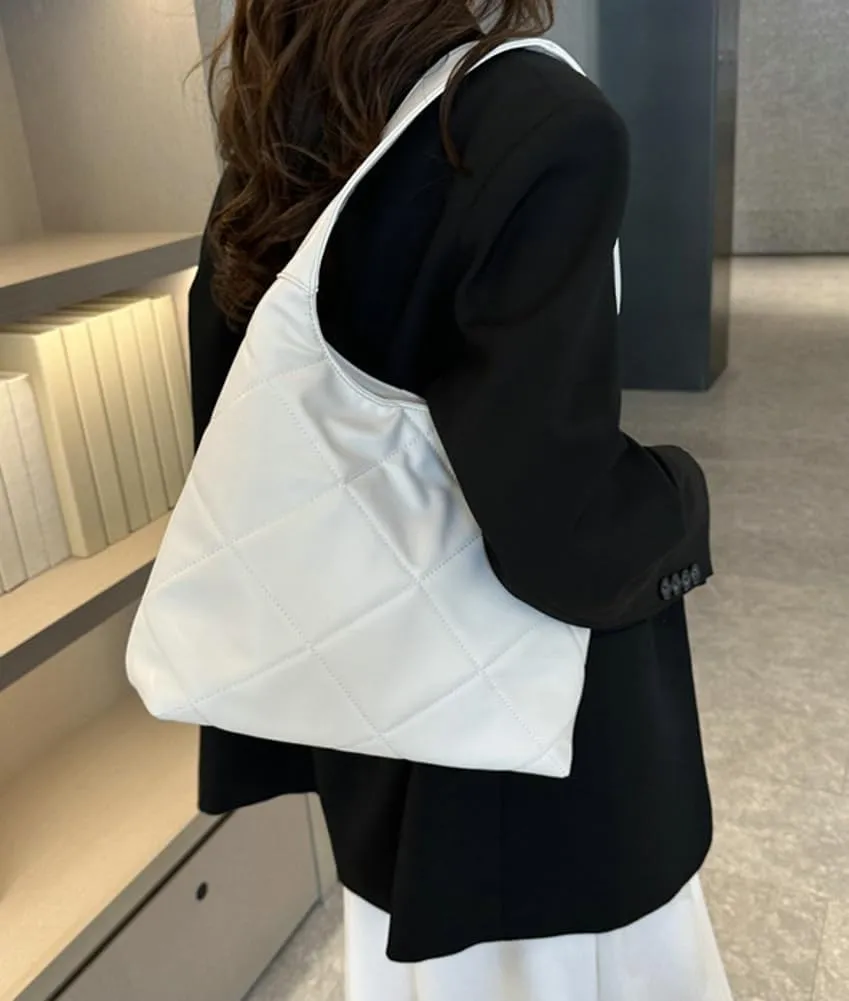 Women's Soft Quilted Shoulder Bag PU Leather Tote Bag Large Diamond Handbag Underarm Purse Top Handle Bag