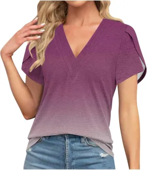 Women's Summer Casual V-Neck Short Sleeved Shirts T-Shirt Floral Printed Tops Basic Tee Tops Loose Tunics Blouse