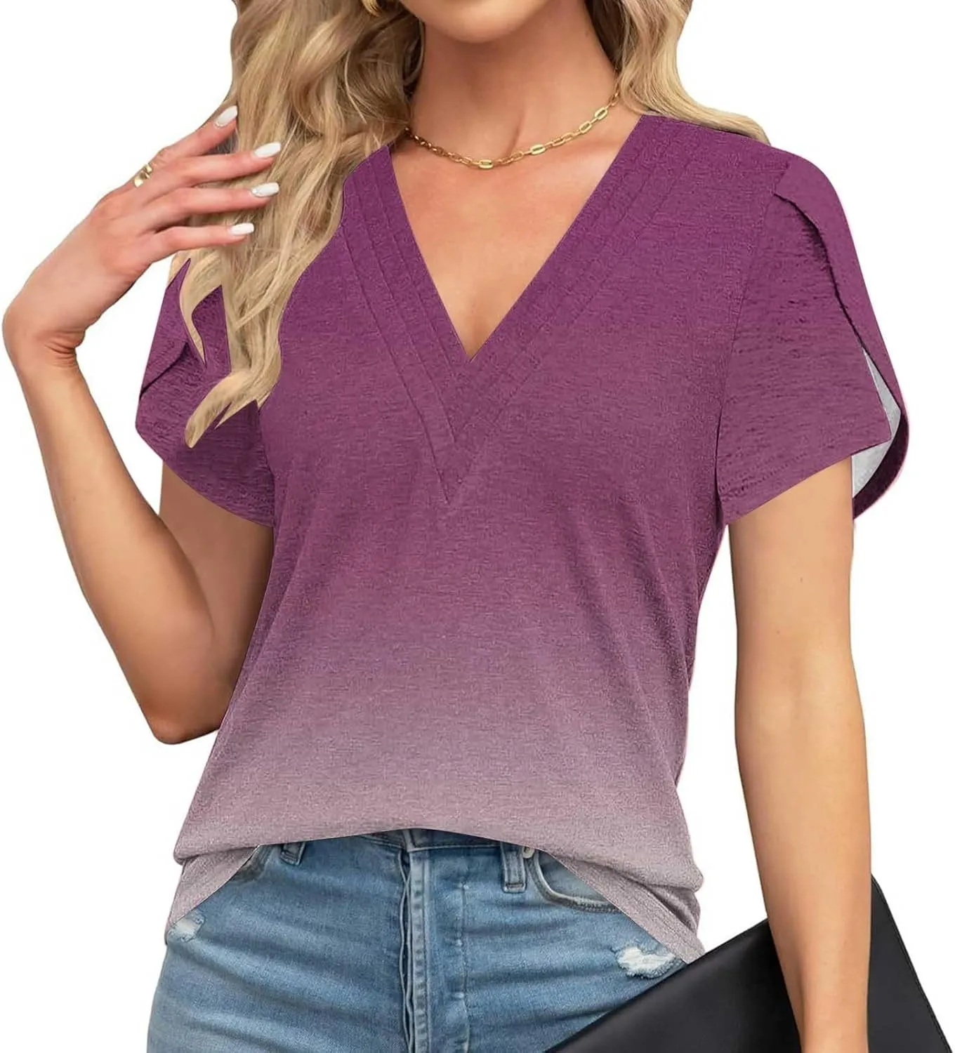 Women's Summer Casual V-Neck Short Sleeved Shirts T-Shirt Floral Printed Tops Basic Tee Tops Loose Tunics Blouse