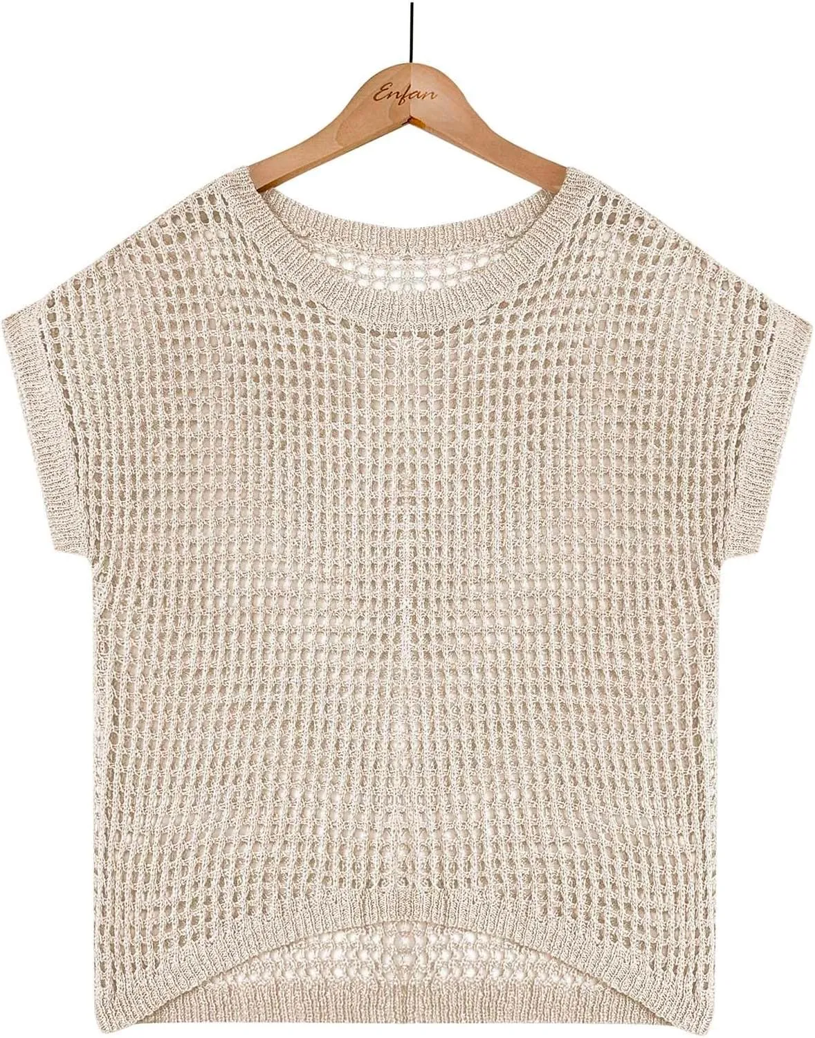 Womens Summer Crewneck Short Sleeve Tops Crochet Hollow Out Knit Pullover Shirts Casaul Loose Fit Beach Coverups