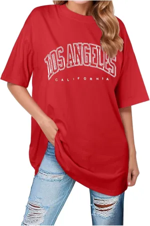 Women's Summer Los Angeles California Tees Shirts 2025 Letter Print Trendy Loose Fit Tops Going Out Graphic Casual