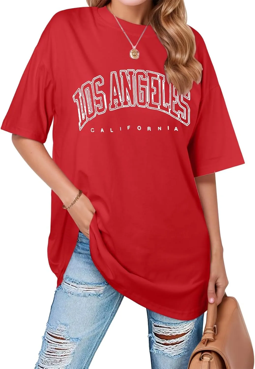 Women's Summer Los Angeles California Tees Shirts 2025 Letter Print Trendy Loose Fit Tops Going Out Graphic Casual