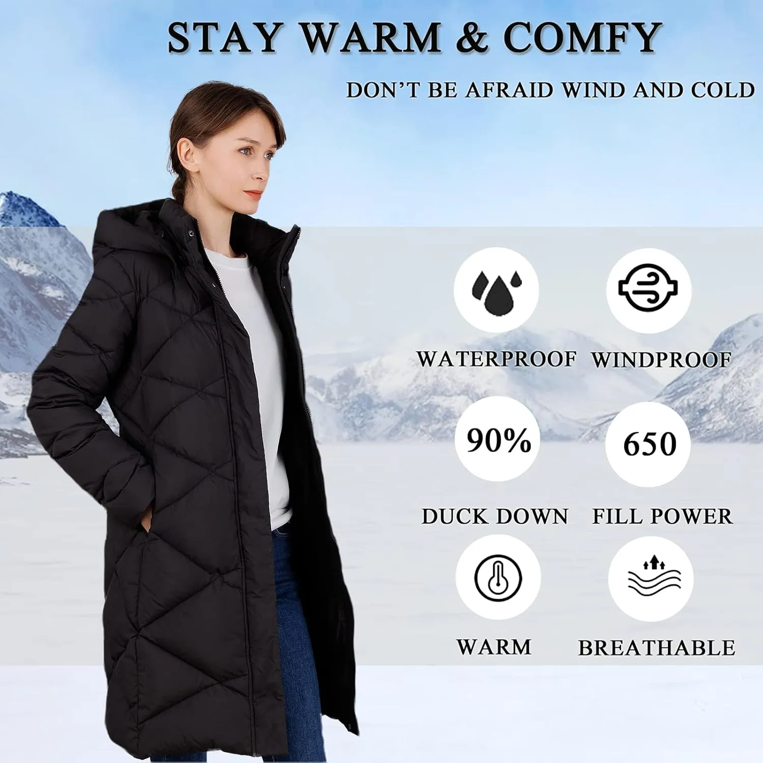 Women's Thickened Down Jacket - Winter Hooded Short Puffy Packable Jacket, Warm Puffer Down Coat for Christmas Gift