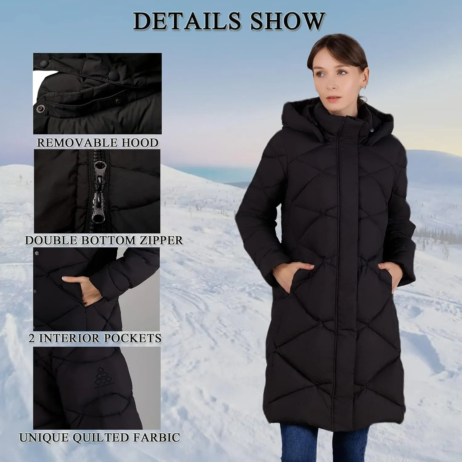 Women's Thickened Down Jacket - Winter Hooded Short Puffy Packable Jacket, Warm Puffer Down Coat for Christmas Gift