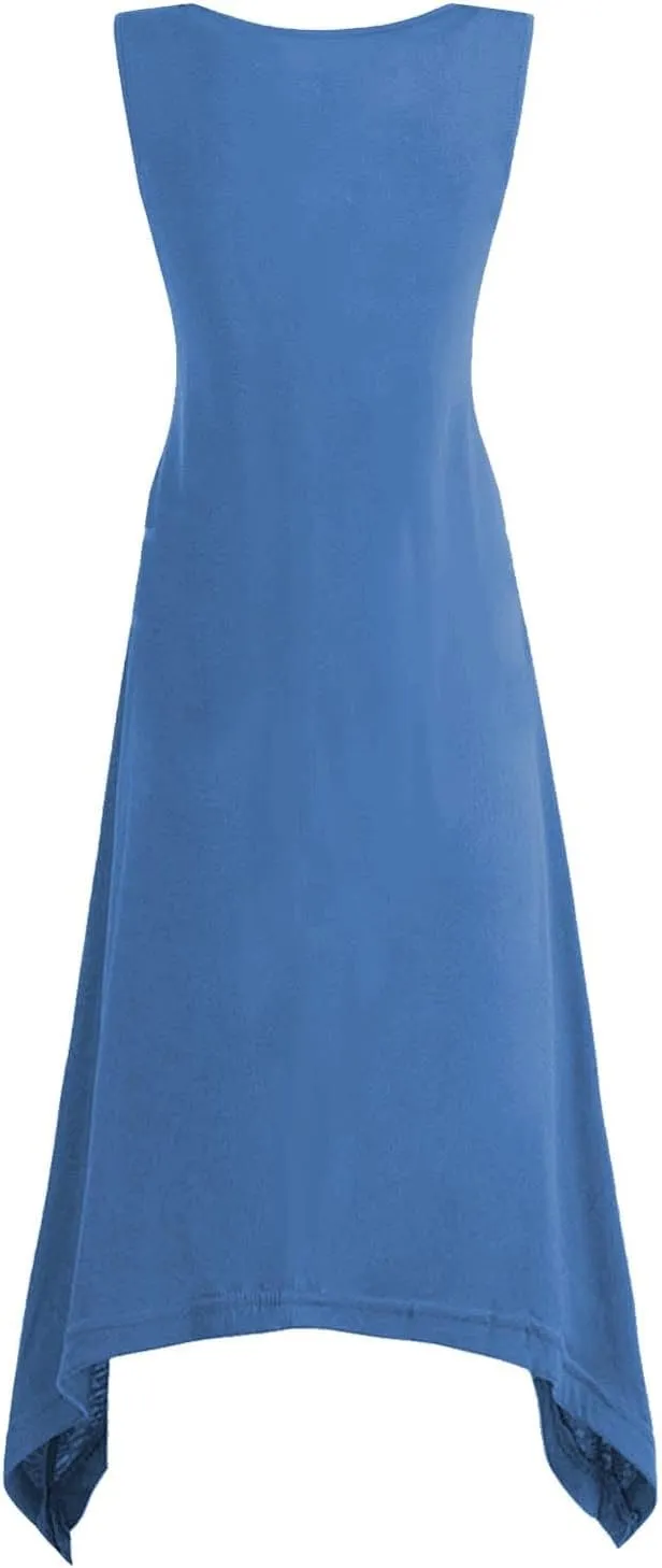 Women's Trendy Dress Round Neck Sleeveless Dress Casual Irregular A-line Hem Long Dresses Daily Vacation Wear