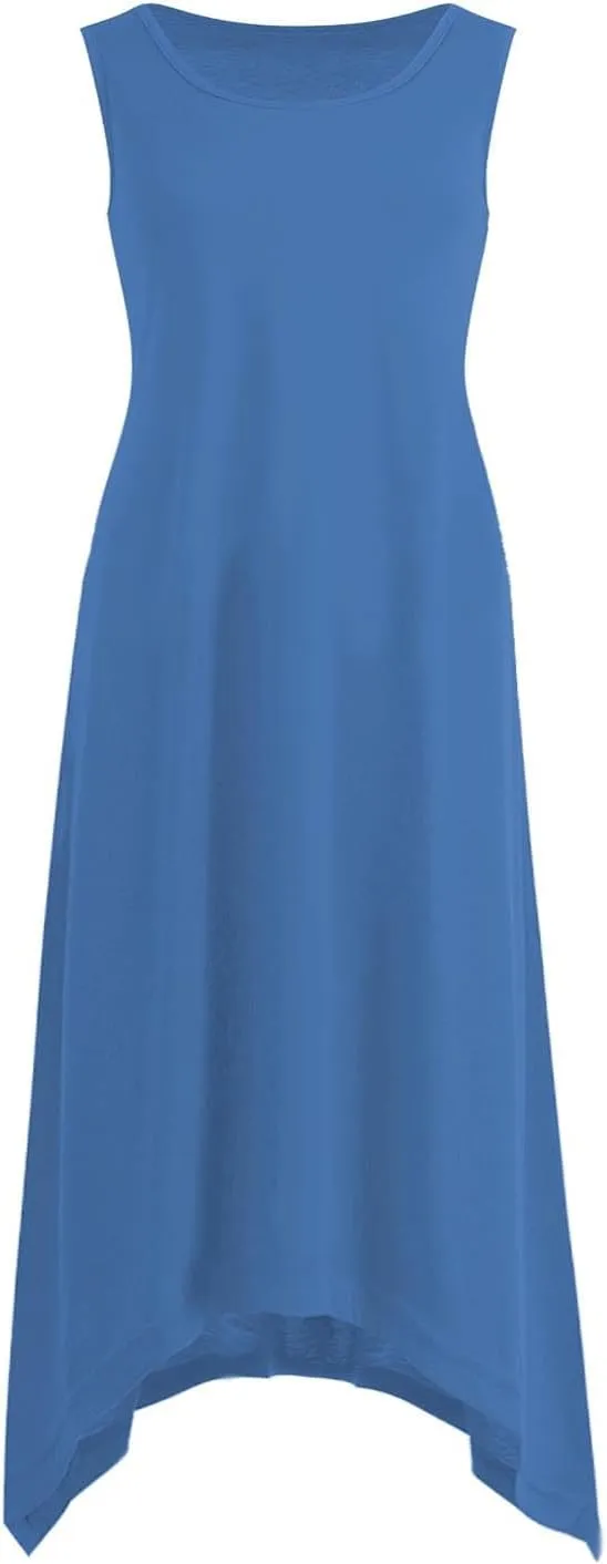 Women's Trendy Dress Round Neck Sleeveless Dress Casual Irregular A-line Hem Long Dresses Daily Vacation Wear