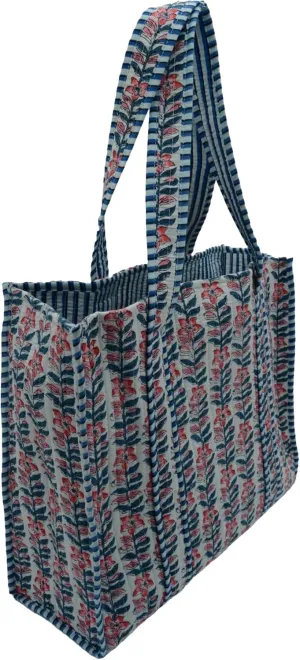 Women's Unique Quilted Large Cotton Fabric Tote Bag Travel Grocery Shopping Weekend Trips with Inside Pocket