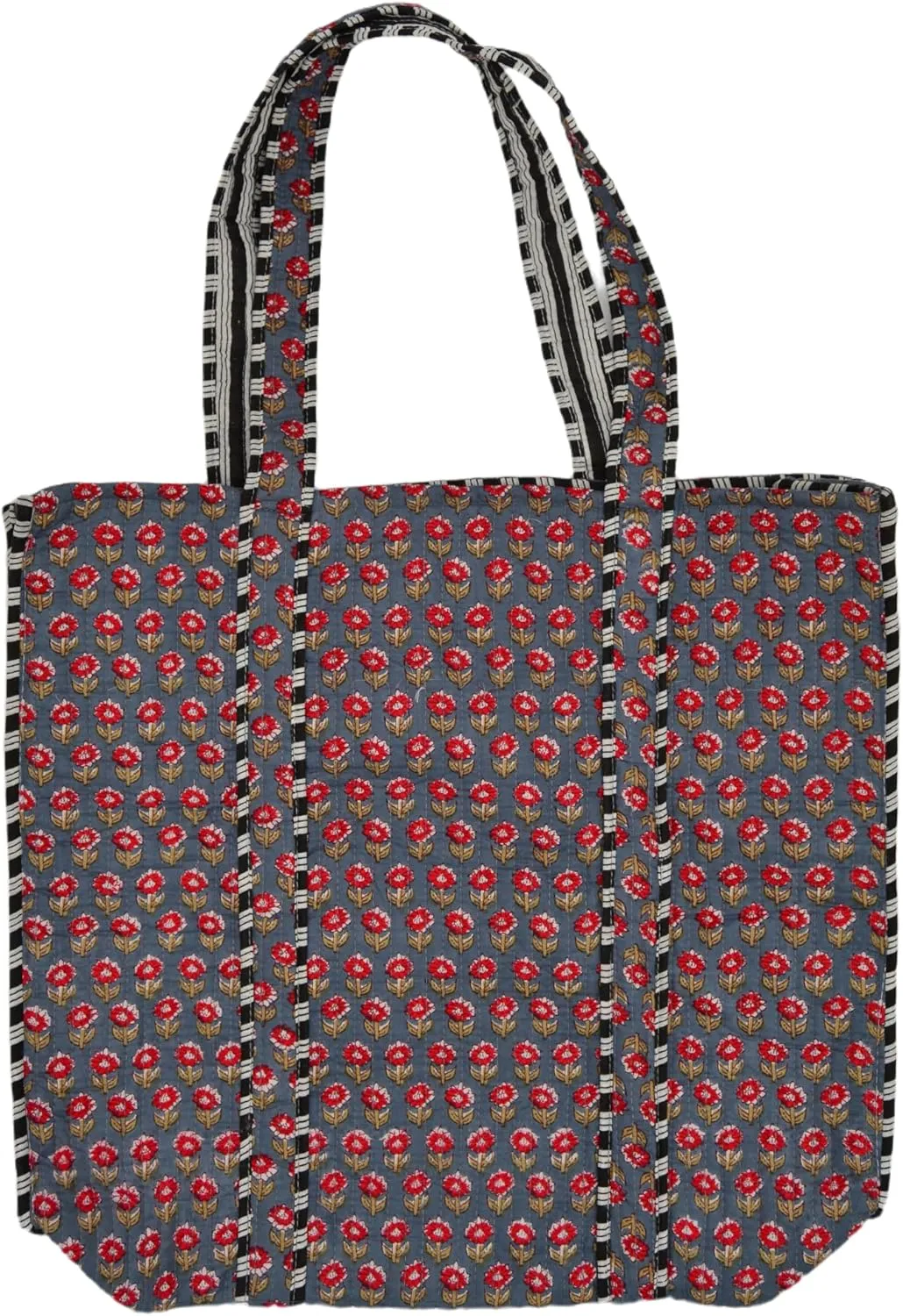 Women's Unique Quilted Large Cotton Fabric Tote Bag Travel Grocery Shopping Weekend Trips with Inside Pocket