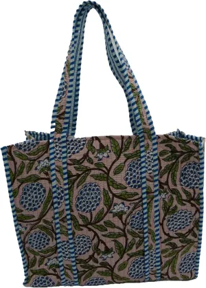 Women's Unique Quilted Large Cotton Fabric Tote Bag Travel Grocery Shopping Weekend Trips with Inside Pocket