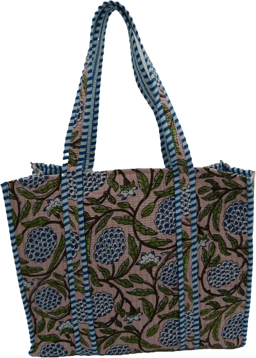 Women's Unique Quilted Large Cotton Fabric Tote Bag Travel Grocery Shopping Weekend Trips with Inside Pocket
