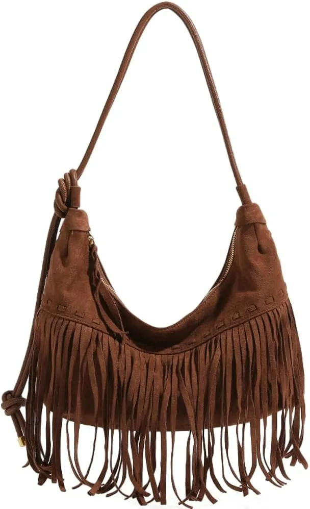 Womens Vegan Leather Crossbody Shoulder Bag Fringe Dumpling Handbags Bohemia Large Tassel Tote Satchel