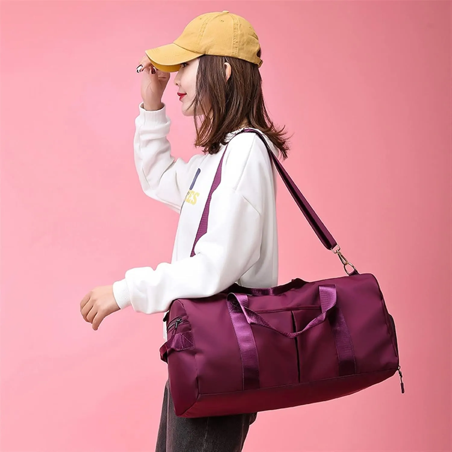 Women's Waterproof Yoga Sports Large Travel Shoulder Gym Fitness Training Large Capacity Tote Bag with Shoe Compartment