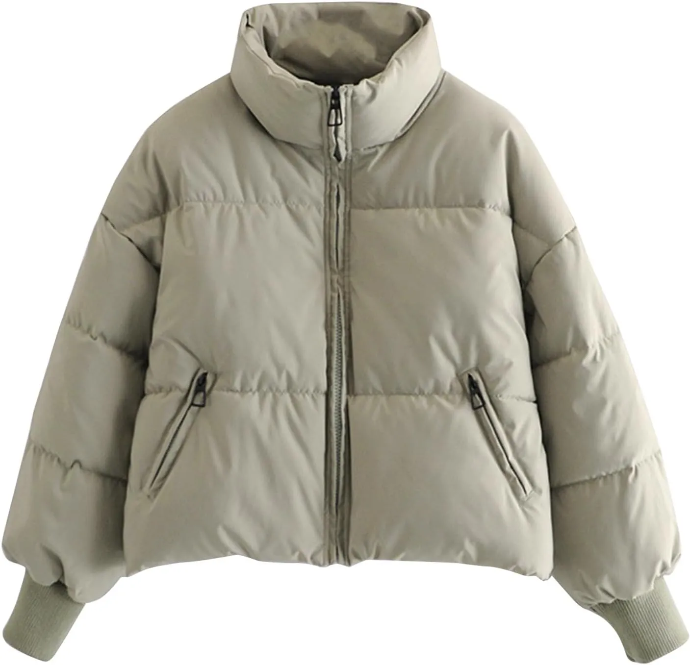 Womens Winter Cropped Puffer Jacket Baggy Lightweight Down Coats Zip Up Stand Collar Short Jackets Padded Outerwear