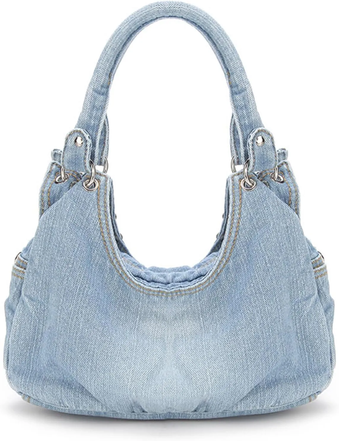 Women's Y2K Aesthetic Denim Purse Trendy Rhinestone Hobo Shoulder Bags Washed Jean Crossbody Bags