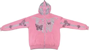 Womens Y2K Zip Up Hoodie Men Long Sleeve Rhinestone Graphic Sweatshirts Halloween Oversized Goth Jacket Streetwear