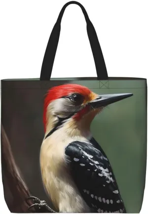 Woodpecker Tote Bag for Women Hobo Handbags with Zipper Large Shoulder Bag Shopping Bags Travel Purse