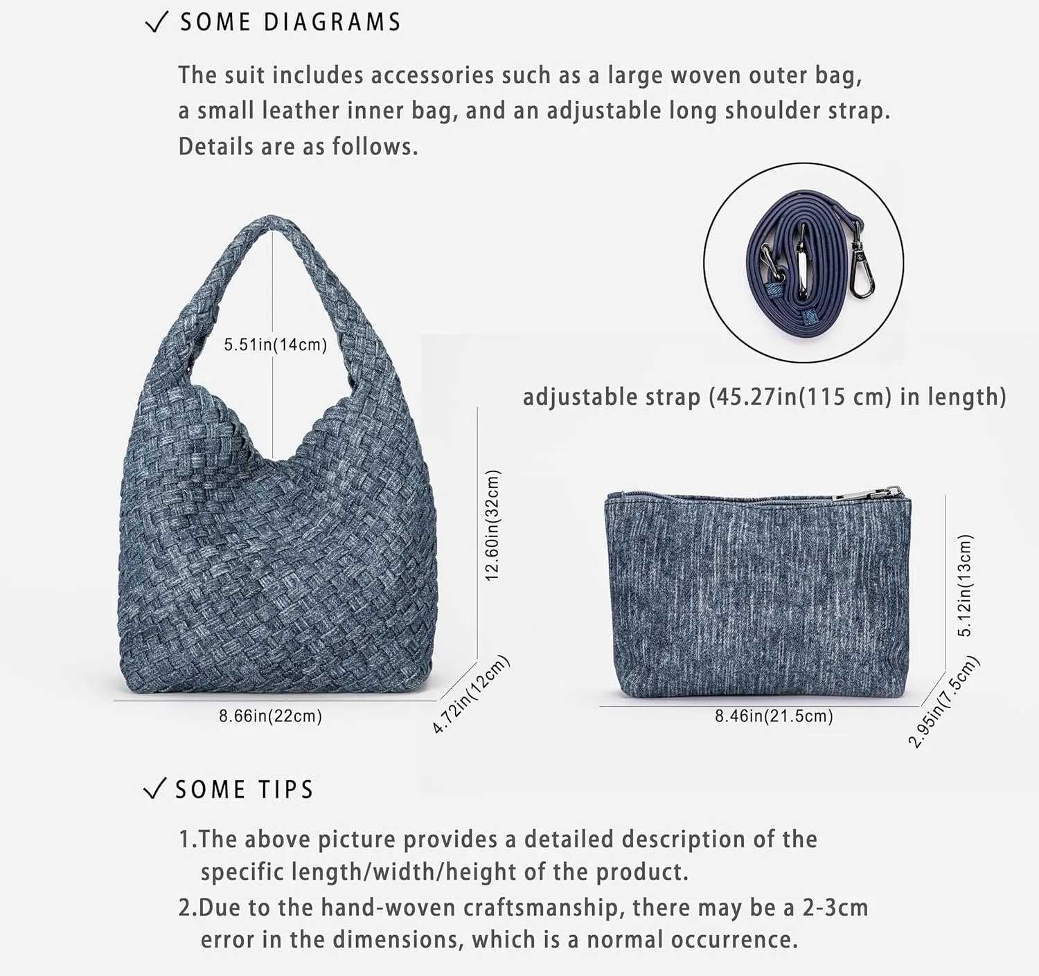 Woven Bag for Women,Vegan Leather Handbag Retro Casual Crossbody Bag Soft Purse