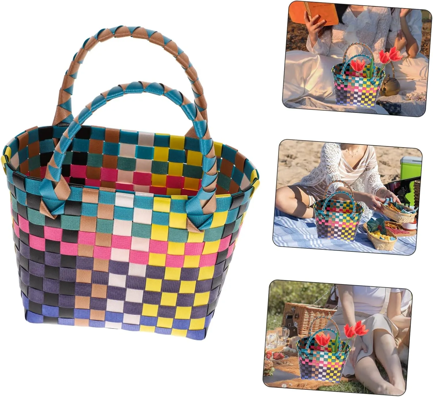 Woven Hand Basket - Decorative Wicker Easter Basket, Fruit Basket, Shopping Bag, Canasta