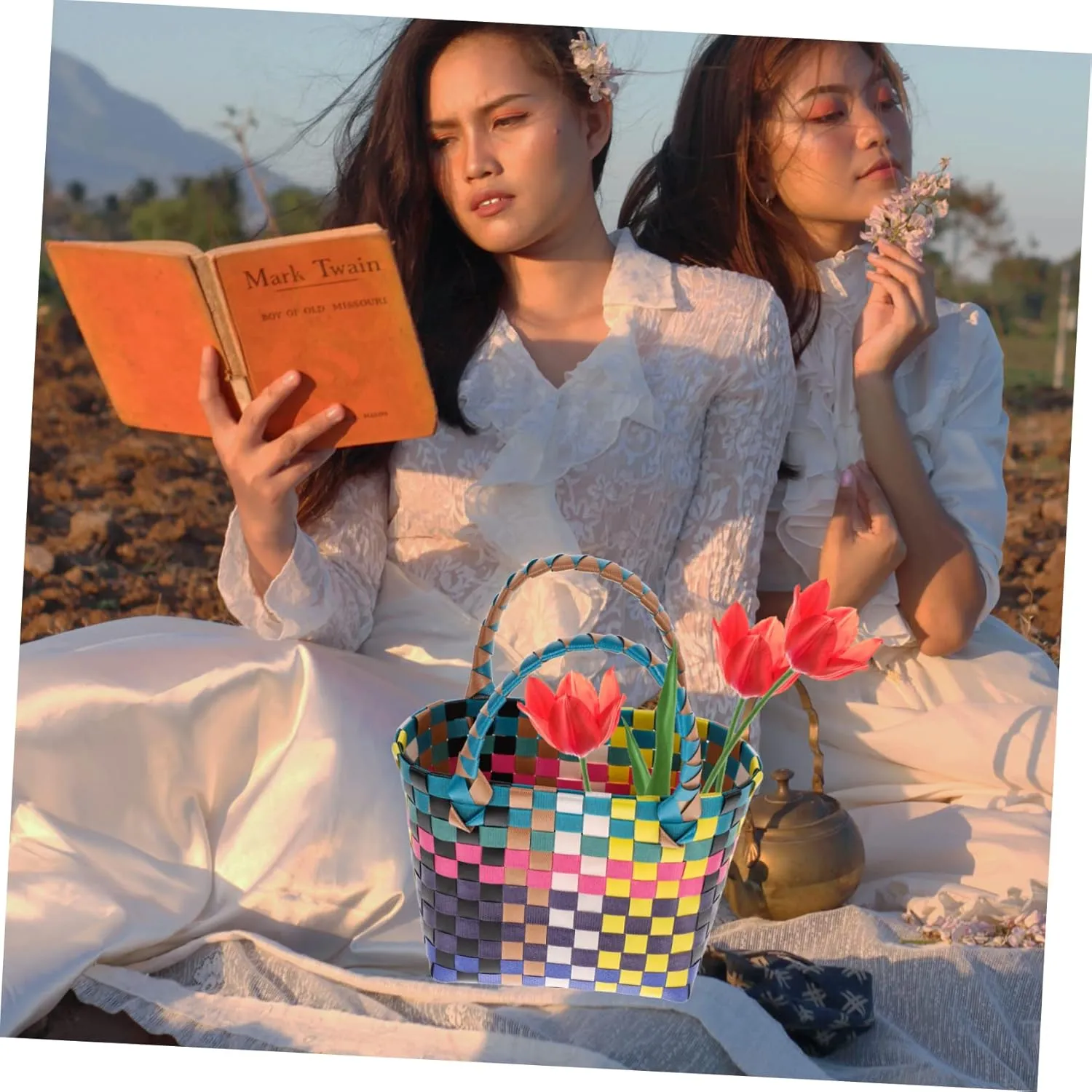 Woven Hand Basket - Decorative Wicker Easter Basket, Fruit Basket, Shopping Bag, Canasta