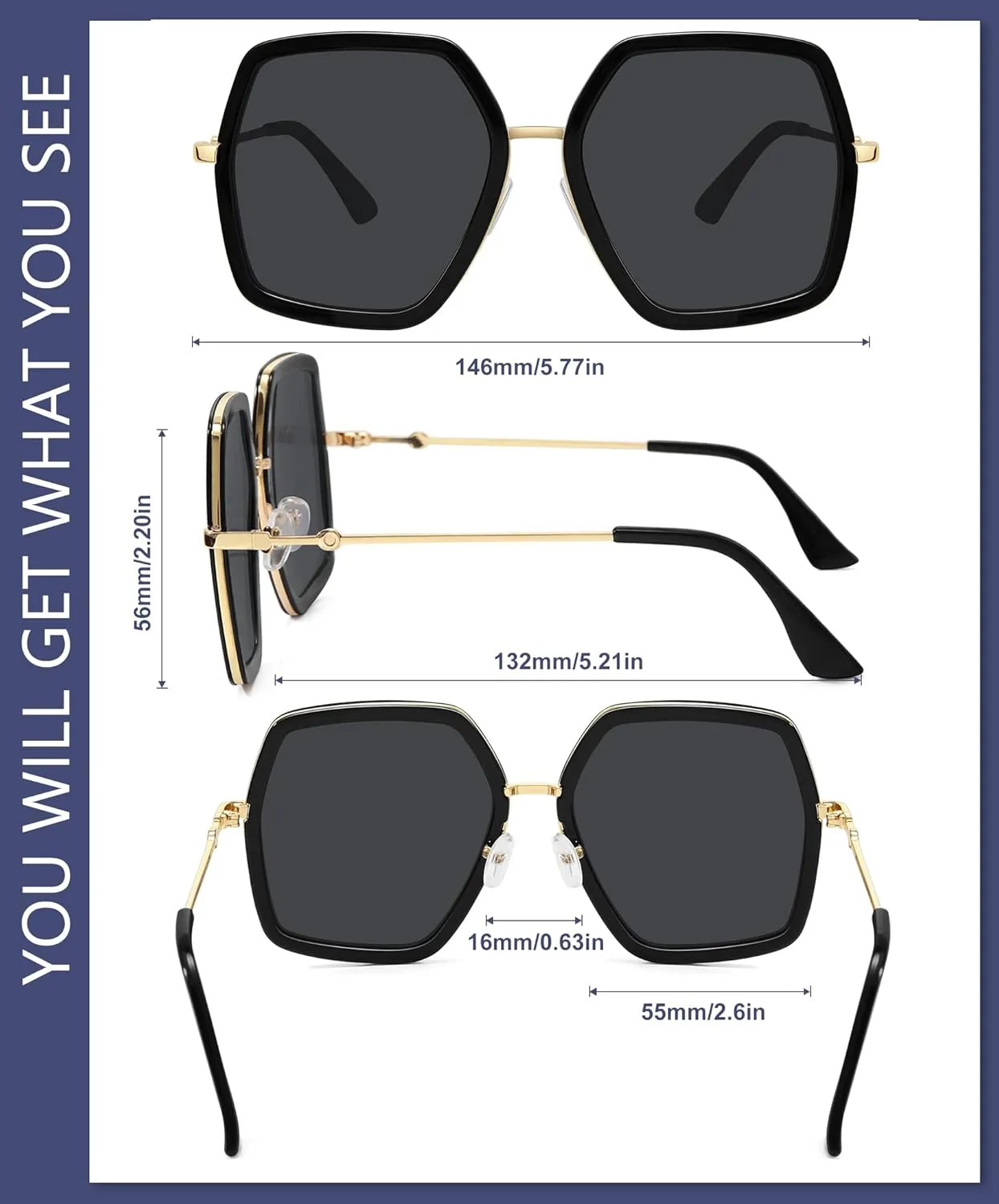 WOWSUN Oversized Big Fashion Sunglasses For Women Irregular Fashion Shades