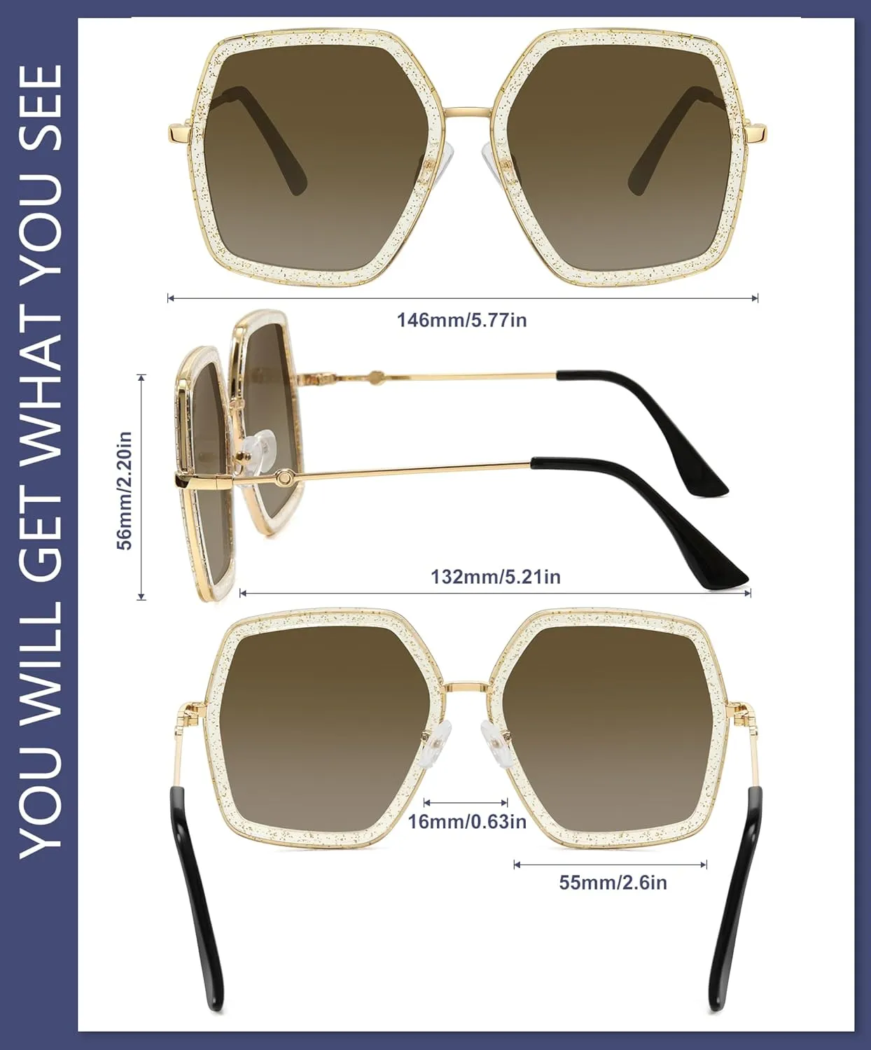 WOWSUN Oversized Big Fashion Sunglasses For Women Irregular Fashion Shades