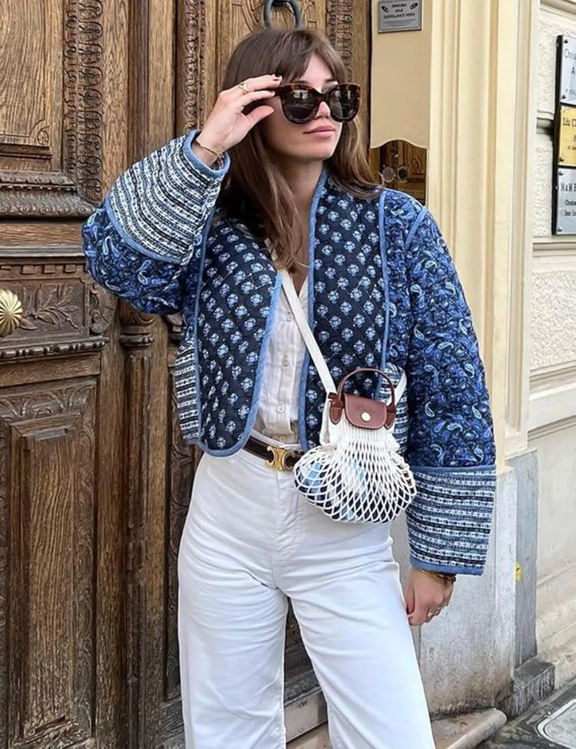 Wyeysyt Women's Cropped Puffer Quilted Jacket Cardigan Floral Printed Lightweight Long Sleeve Open Front Short Padded Coats