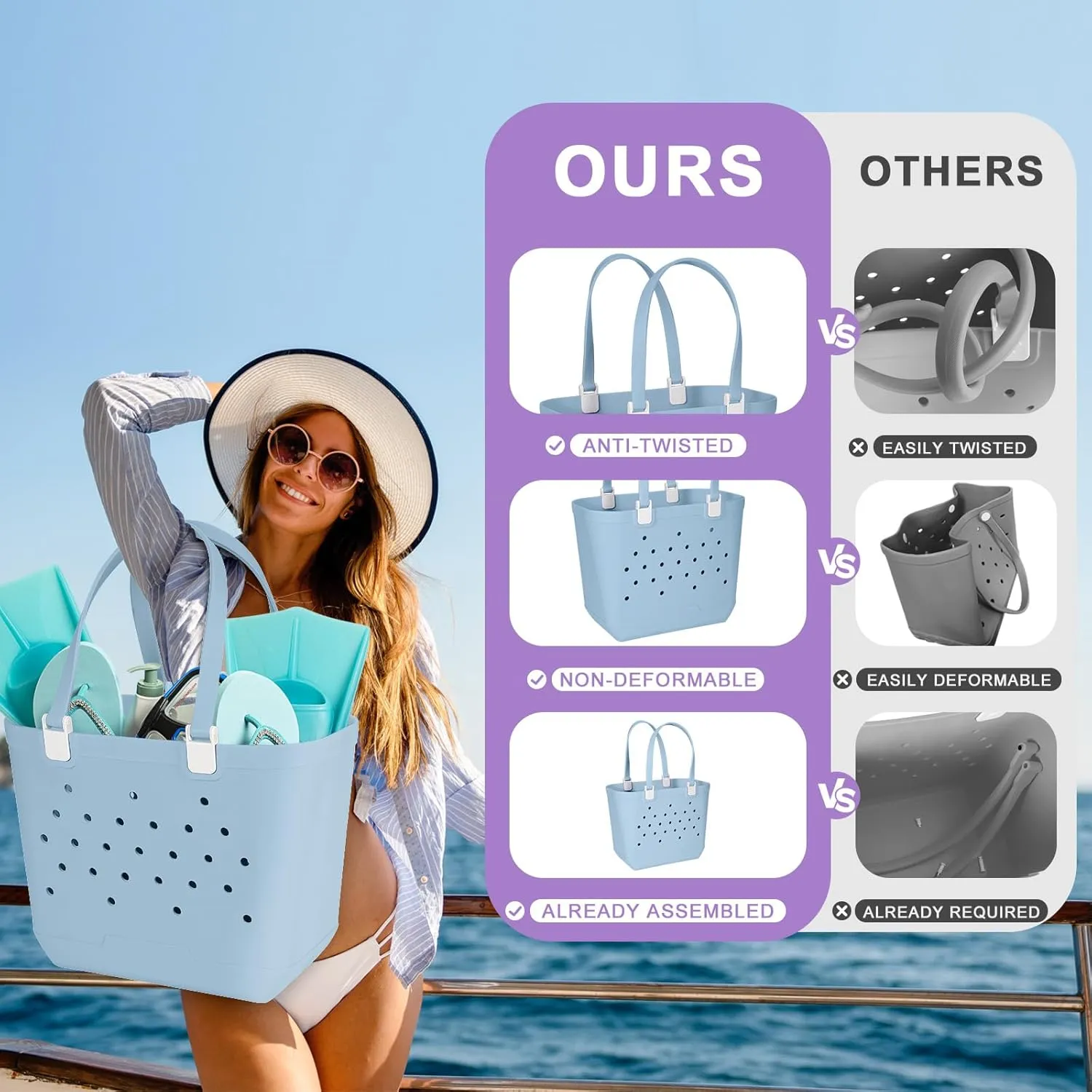 X-Large Beach Rubber Tote Bag Washable Travel Waterproof Sandproof Durable Modern Sports Handbag Groceries Pool