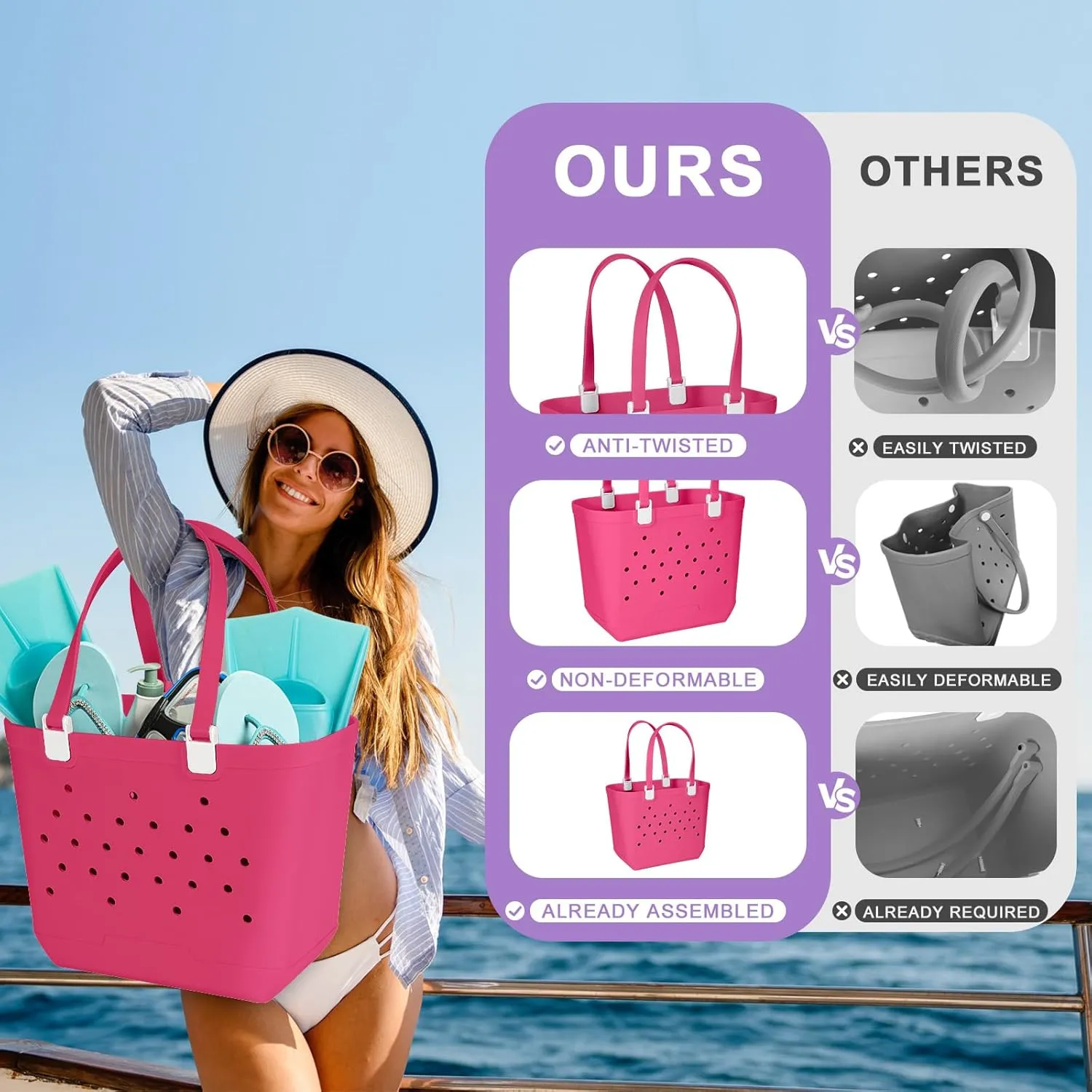 X-Large Beach Rubber Tote Bag Washable Travel Waterproof Sandproof Durable Modern Sports Handbag Groceries Pool