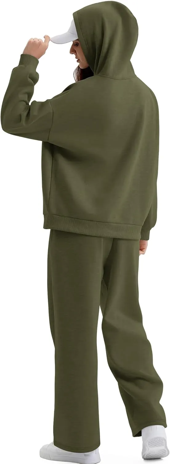 XIEERDUO Womens 2 Piece Outfits 2024 Sweatsuit Set Track Suits Oversized Hoodie Sweatshirts Wide Leg Sweatpants with Pockets