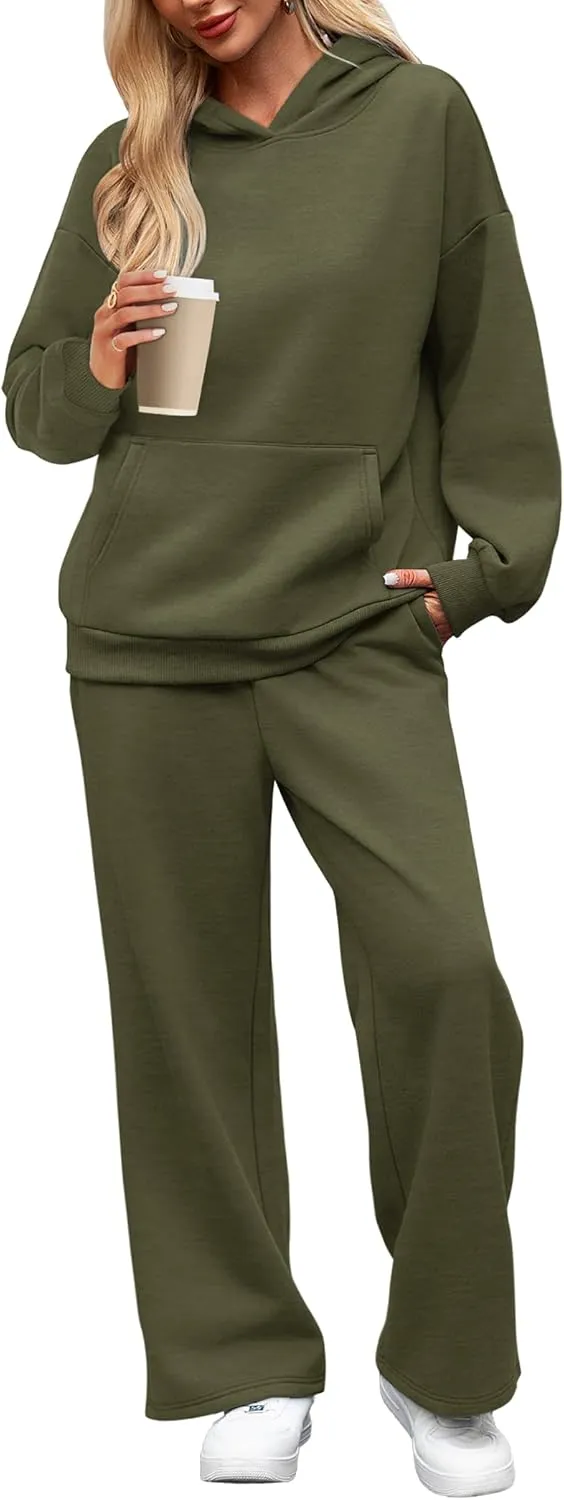 XIEERDUO Womens 2 Piece Outfits 2024 Sweatsuit Set Track Suits Oversized Hoodie Sweatshirts Wide Leg Sweatpants with Pockets