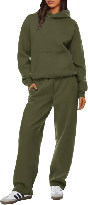 XIEERDUO Womens 2 Piece Outfits 2024 Sweatsuit Set Track Suits Oversized Hoodie Sweatshirts Wide Leg Sweatpants with Pockets