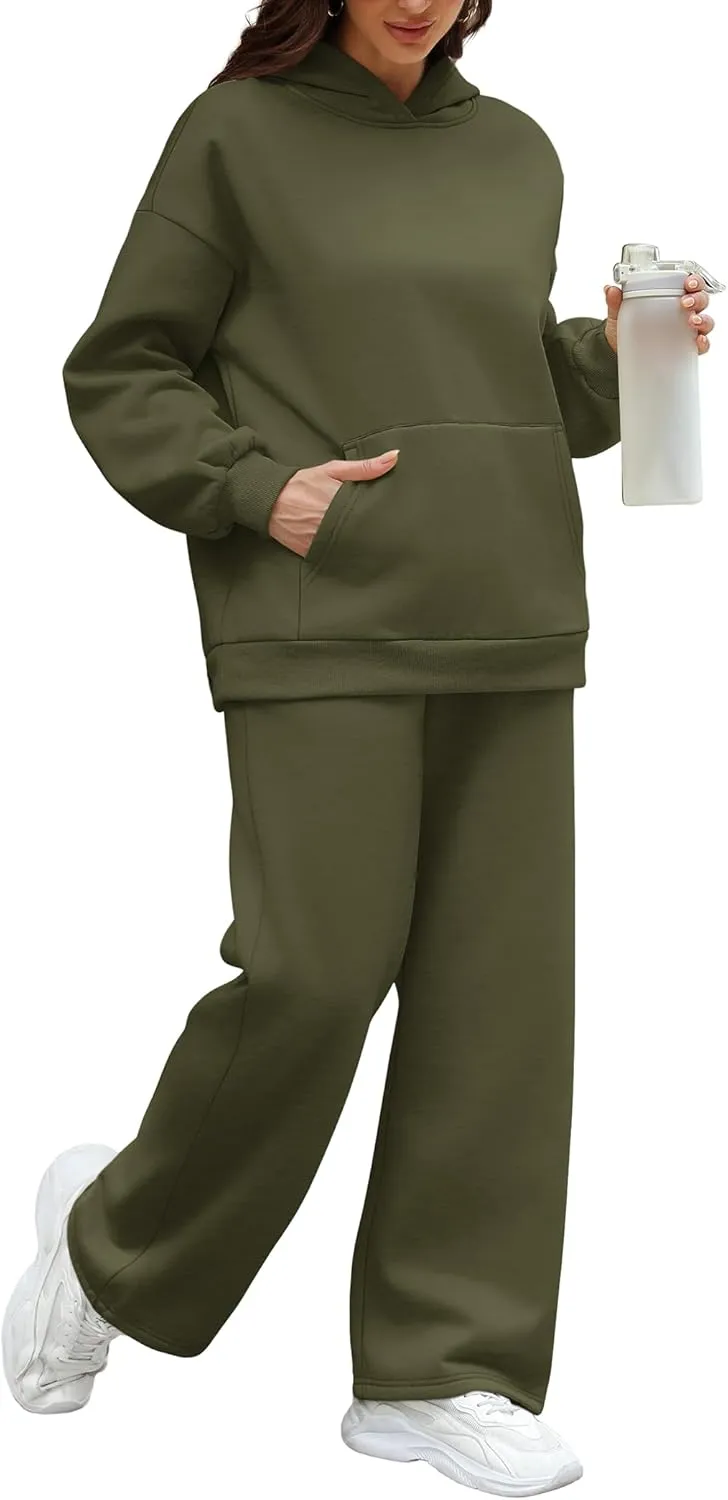 XIEERDUO Womens 2 Piece Outfits 2024 Sweatsuit Set Track Suits Oversized Hoodie Sweatshirts Wide Leg Sweatpants with Pockets