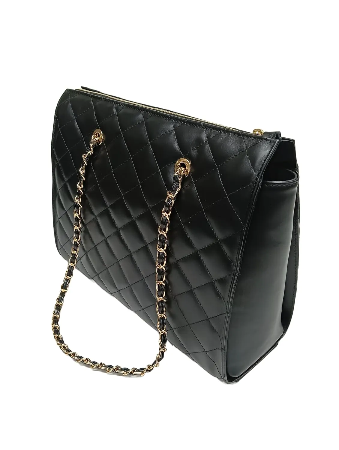 XL DIAMONDS Genuine Leather Shoulder Bag, Quilted Elegant Shopper Bag, Minimalist Office Bag, Iconic Black Shopping Bag, Eternal Fashion Bag (Camel)